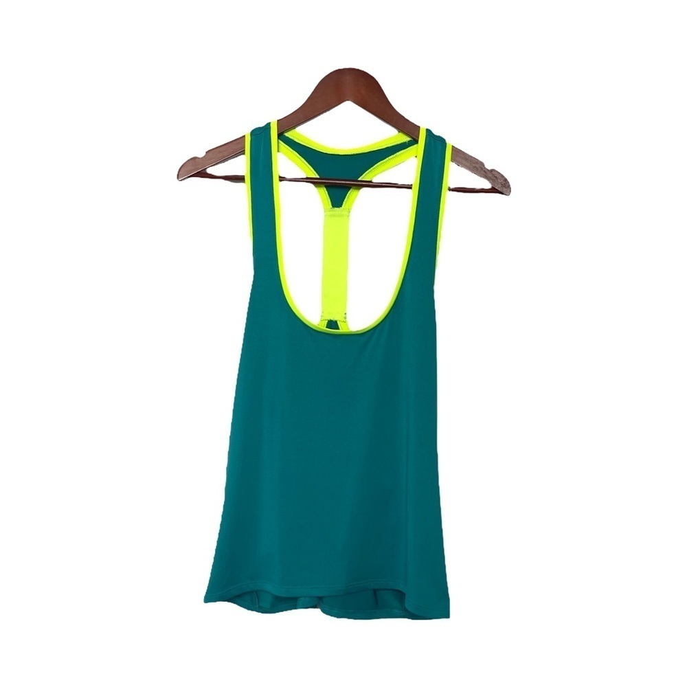 Blue‎ Racer Back Tank Top with Yellow Detail
